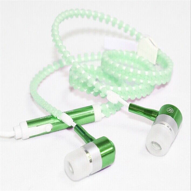Glow In The Dark Zipper Mic Earphones